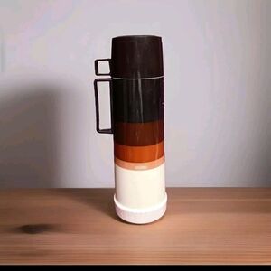 Vintage Thermos King-Seeley Filler 70F Qt. Narrow Neck Brown Stripe 70s LARGE